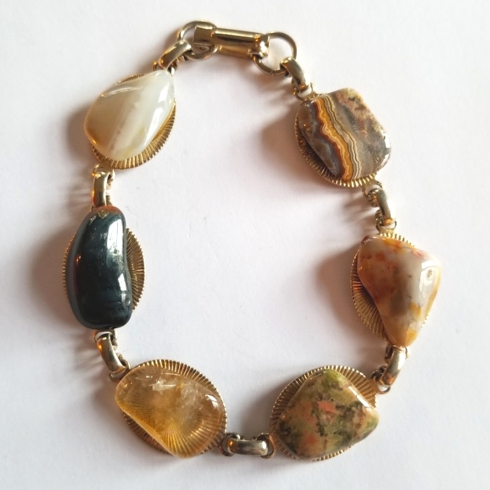 Vintage stones bracelet gold tone rock collection boho southwestern